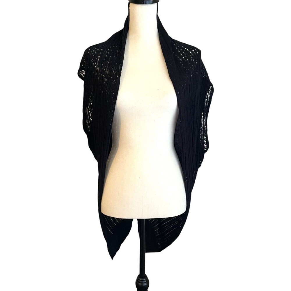 Arden B Cardigan Women's Size Small Black Short Sleeves Open Front Knit Longline